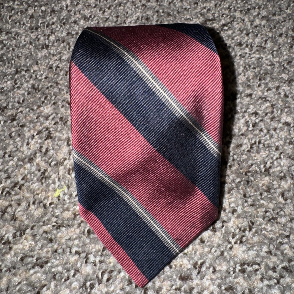 Robert Talbott Norton Ditto Silk Tie Vintage Burgundy Navy Stripe Hand Sewn 57in